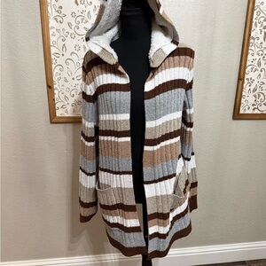 Crave Fame Multicolor Striped Hooded Cardigan